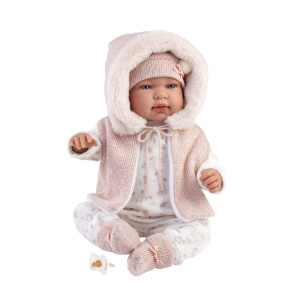 Llorens 84486 NEW BORN - realistická panenka miminko se zvuky a měkkým látkovým tělem - 44 cm