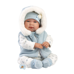 Llorens 84485 NEW BORN - realistická panenka miminko se zvuky a měkkým látkovým tělem - 44 cm