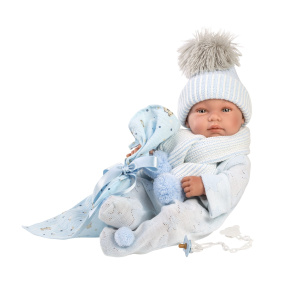 Llorens 84337 NEW BORN CHLAPEČEK - realistická panenka miminko s celovinylovým tělem - 43 cm
