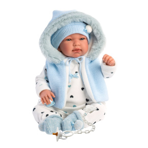 Llorens 84439 NEW BORN - realistická panenka miminko se zvuky a měkkým látkovým tělem - 44 cm